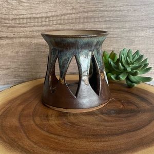 Vintage Pam & Mac Signed Handmade Pottery Tea Light Brown Holder